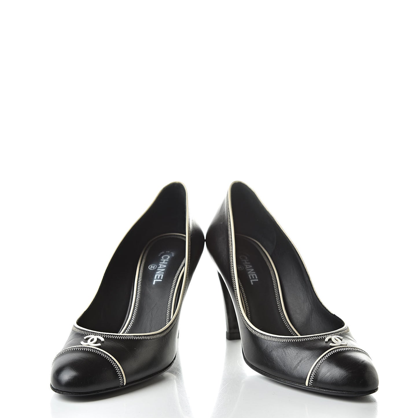 Lambskin CC Cap Toe Pumps 37 Black White