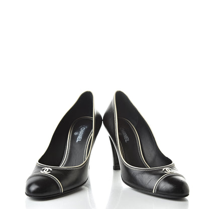 Chanel Lambskin CC Cap Toe Pumps 37 Black White 6 of 13
