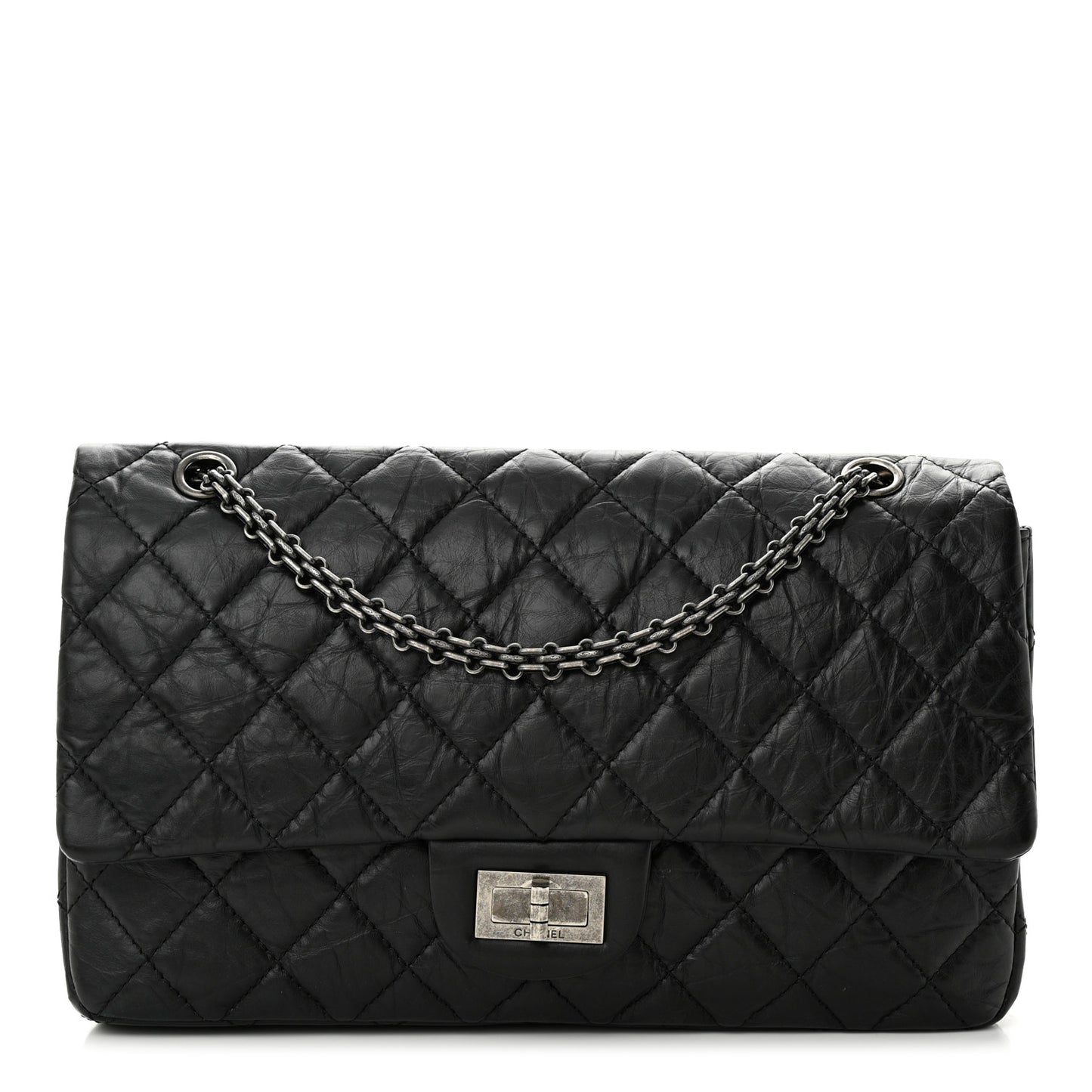 Aged Calfskin Quilted 2.55 Reissue 227 Flap Black
