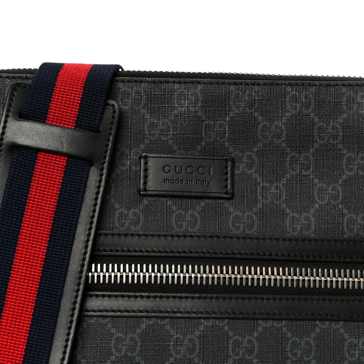 Gucci GG Supreme Monogram Appia Calfskin Web Flat Messenger Bag Black Grey 9 of 11