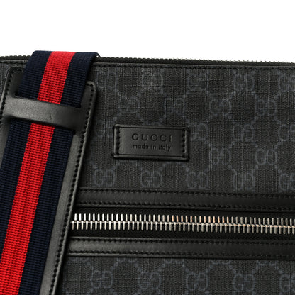Gucci GG Supreme Monogram Appia Calfskin Web Flat Messenger Bag Black Grey 9 of 11