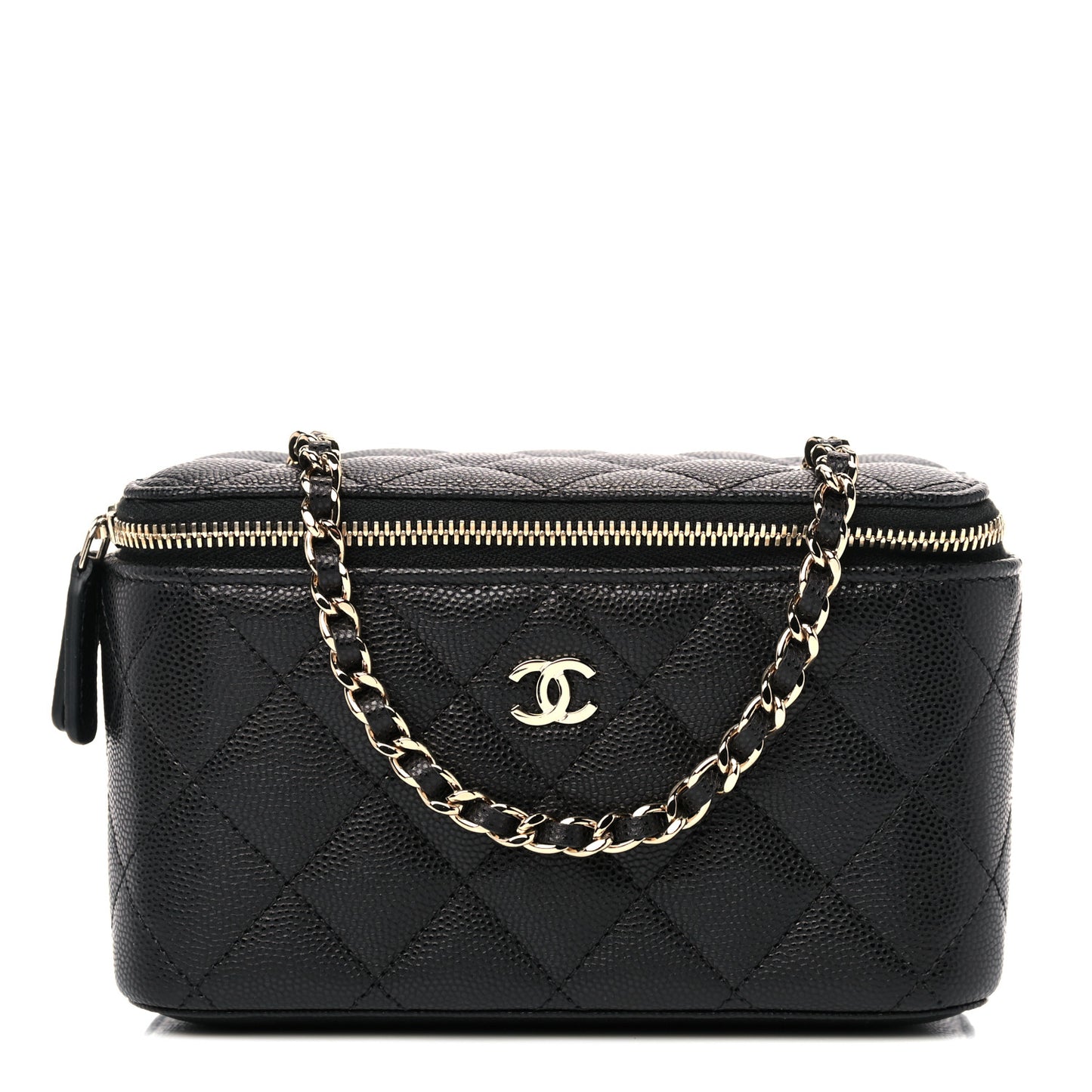 Caviar Quilted Small Vanity Case With Chain Black