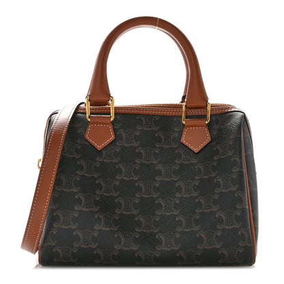 Celine Triomphe Canvas Calfskin Small Boston Bag Tan 1 of 12