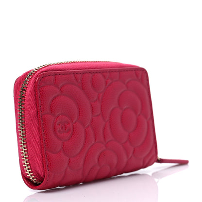 Chanel Caviar Camellia Embossed Zip Coin Purse Dark Pink 3 of 8