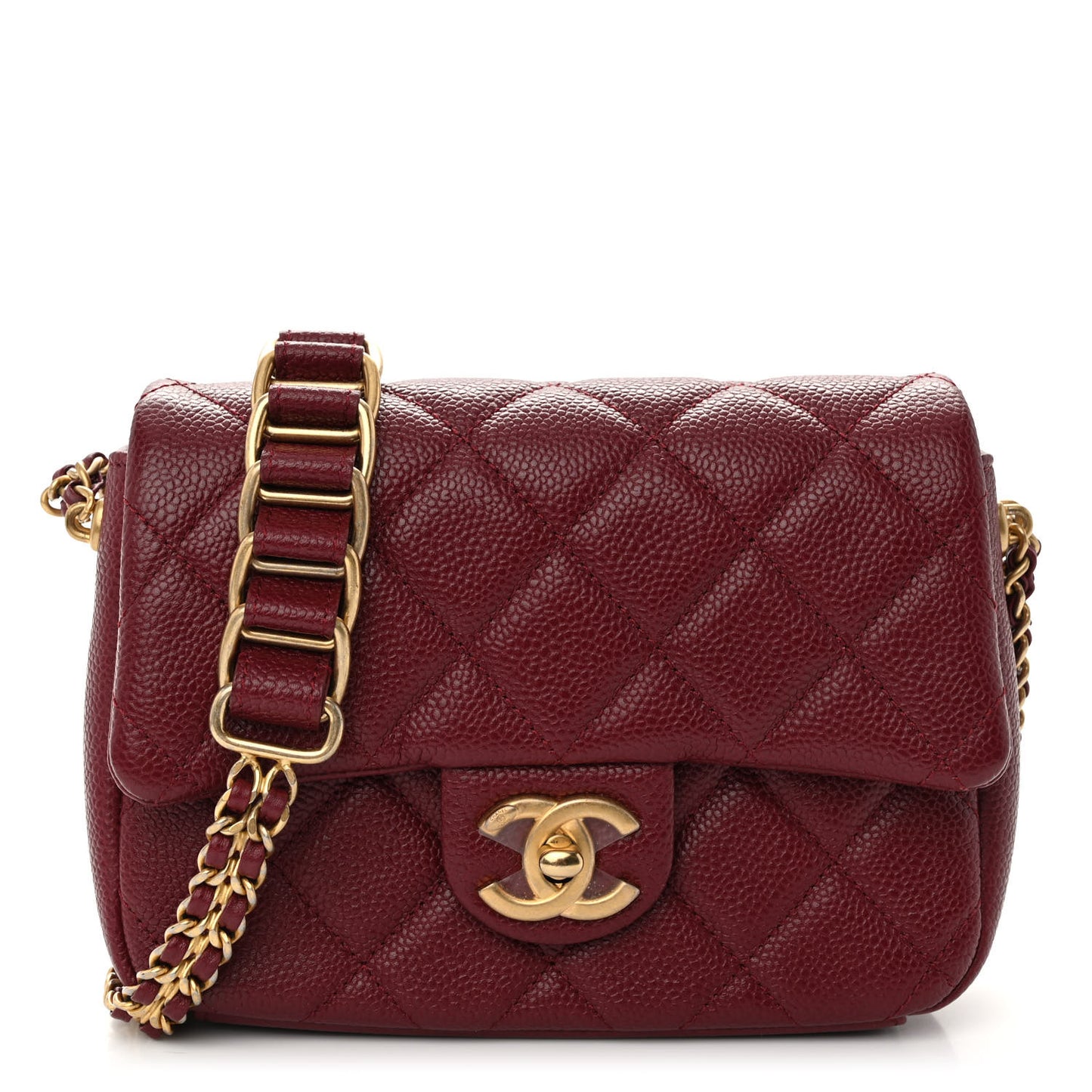 Caviar Quilted Mini Chain Soul Flap Burgundy