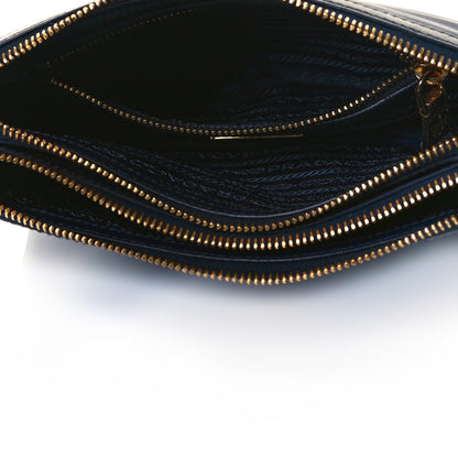Prada Tessuto Nylon Soft Calf Double Zip Crossbody Bag Blue 4 of 9