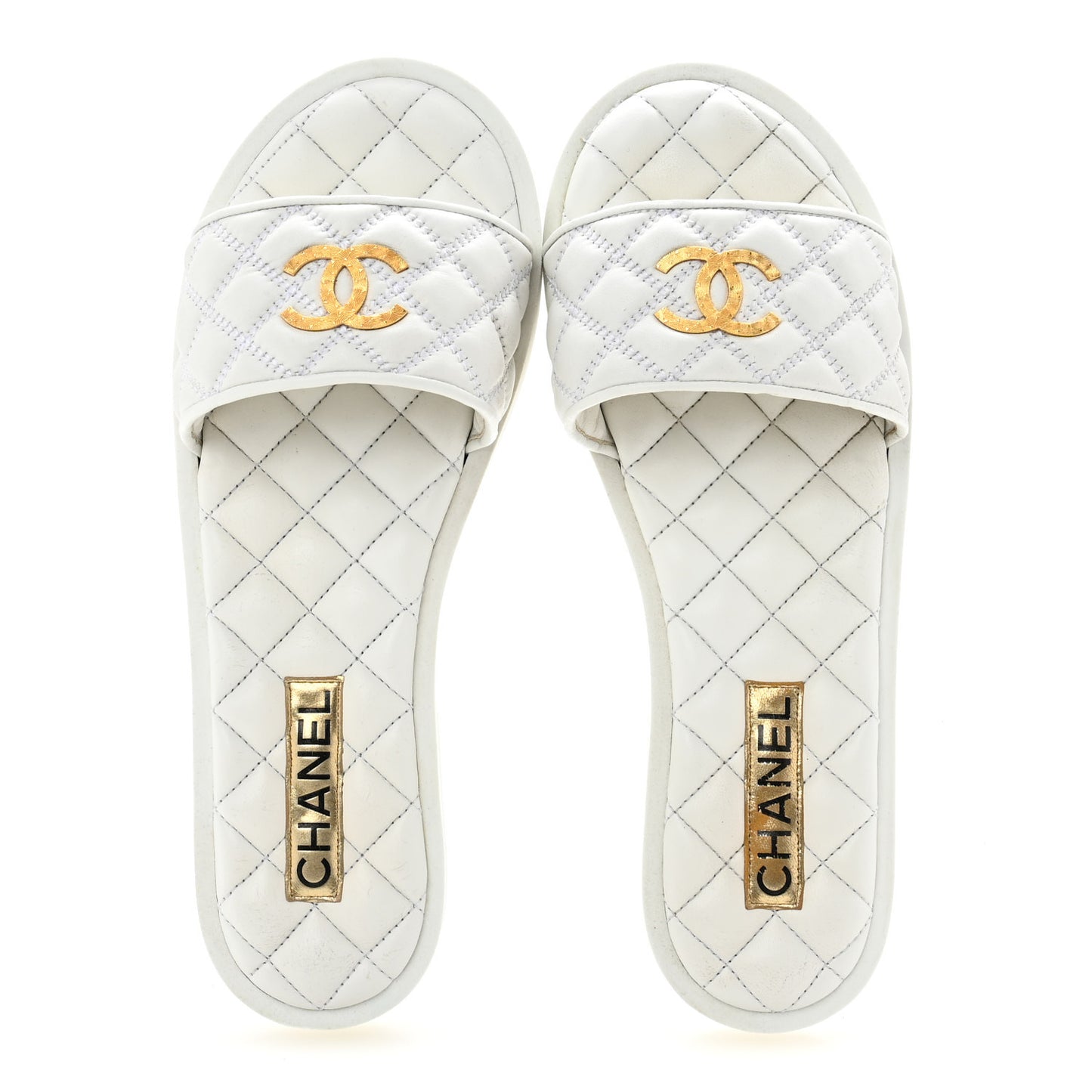Lambskin Quilted Textured CC Mules Sandals 40.5 White