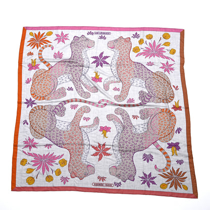 Hermes Cashmere Silk Les Leopards Shawl 140 Gris Chine Rose Or 1 of 5
