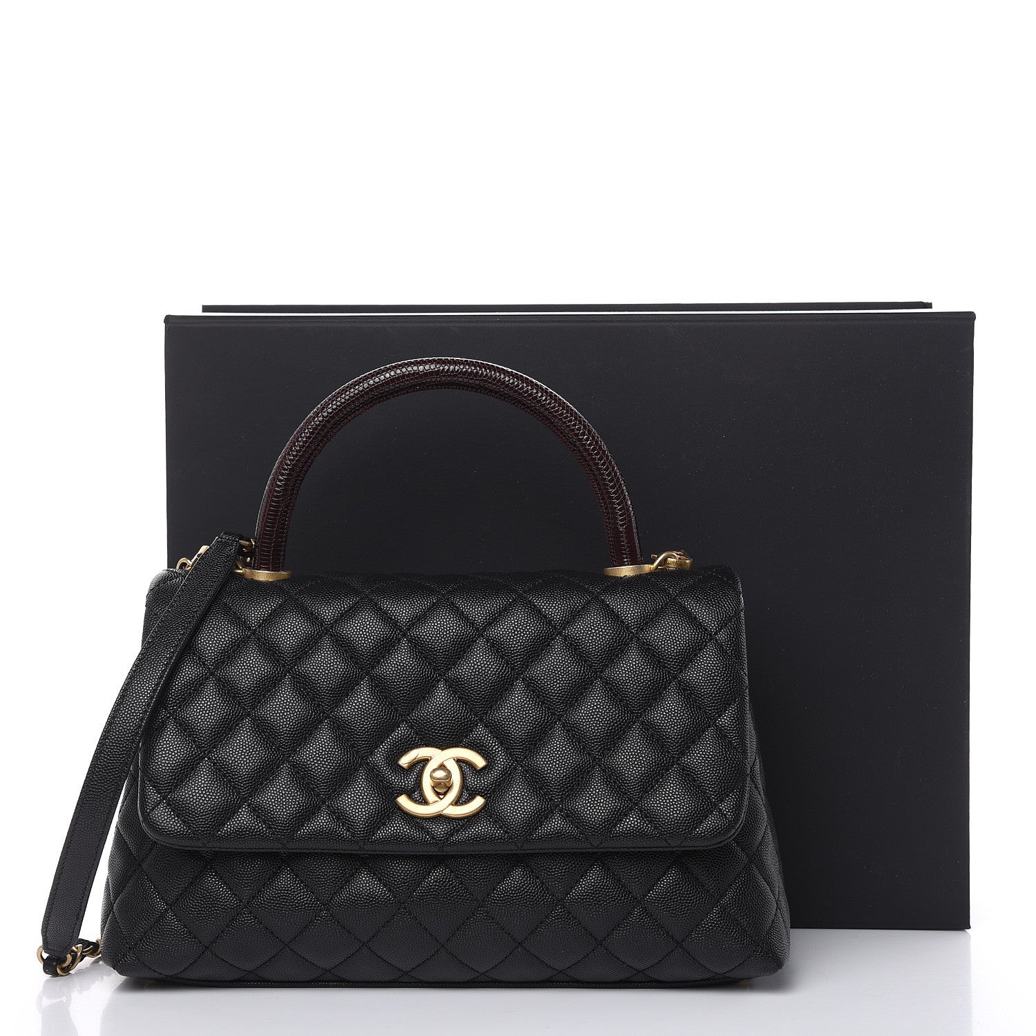 Chanel Caviar Lizard Embossed Quilted Small Coco Handle Flap Black 10 of 10