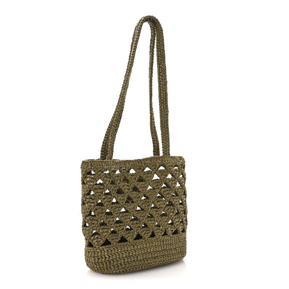 Prada Yarn Raffia Effect Crochet Embroidered Mini Logo Tote Oliva 3 of 9