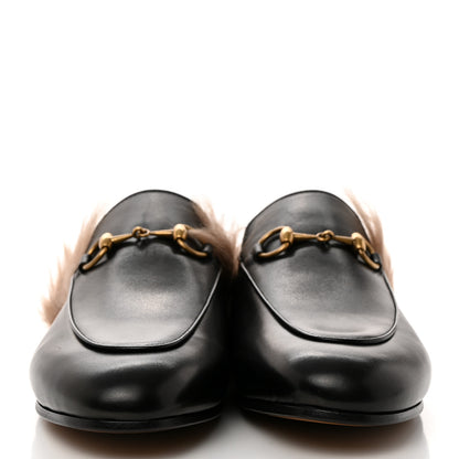Gucci Calfskin Fur Womens Princetown Slippers 37.5 Black 2 of 8