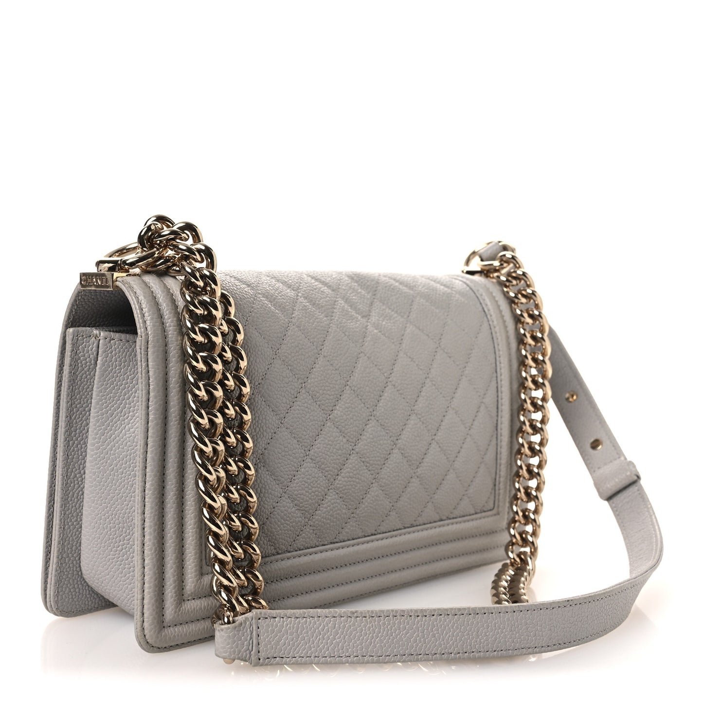 Caviar Quilted Medium Boy Flap Grey