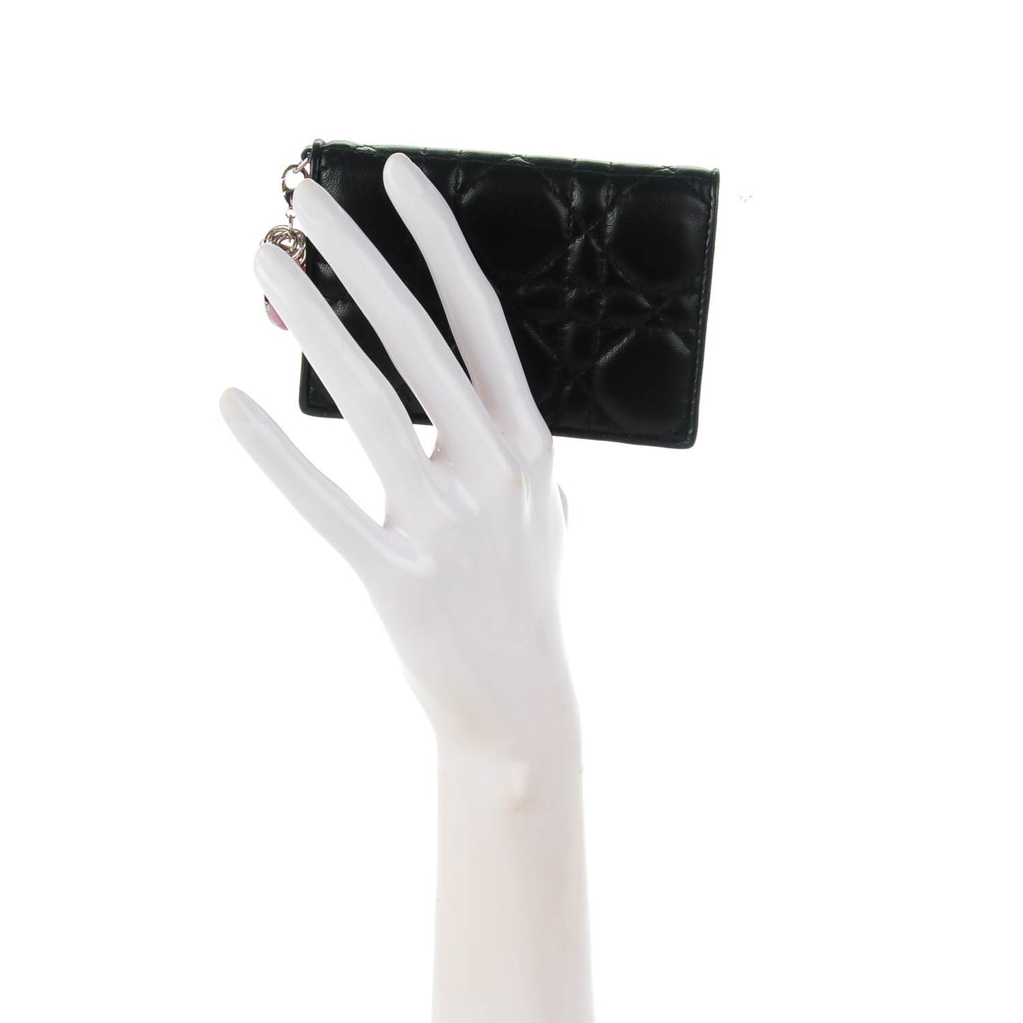 Lambskin Cannage Bi-Color Small Lady Dior Flap Card Holder Black Pink