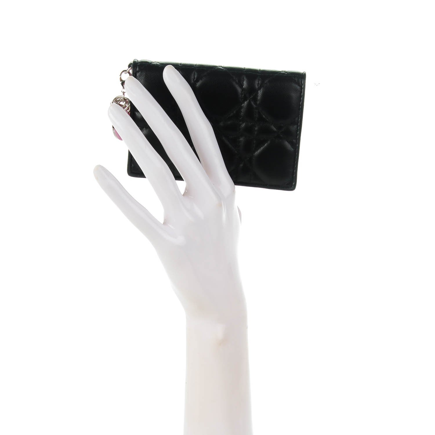 Christian Dior Lambskin Cannage Bi-Color Small Lady Dior Flap Card Holder Black Pink 2 of 7