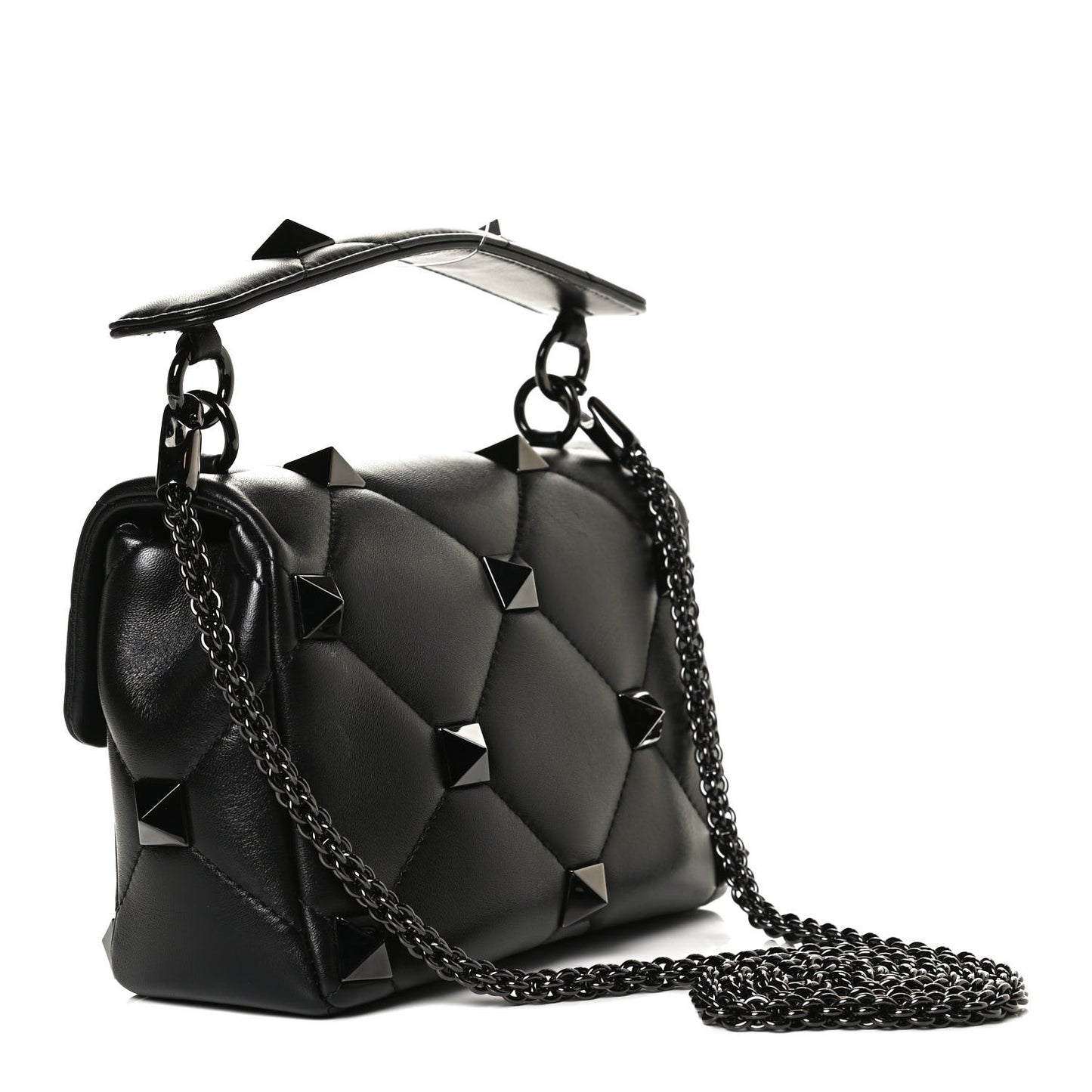 Nappa Monochrome Medium Roman Stud Shoulder Bag Black