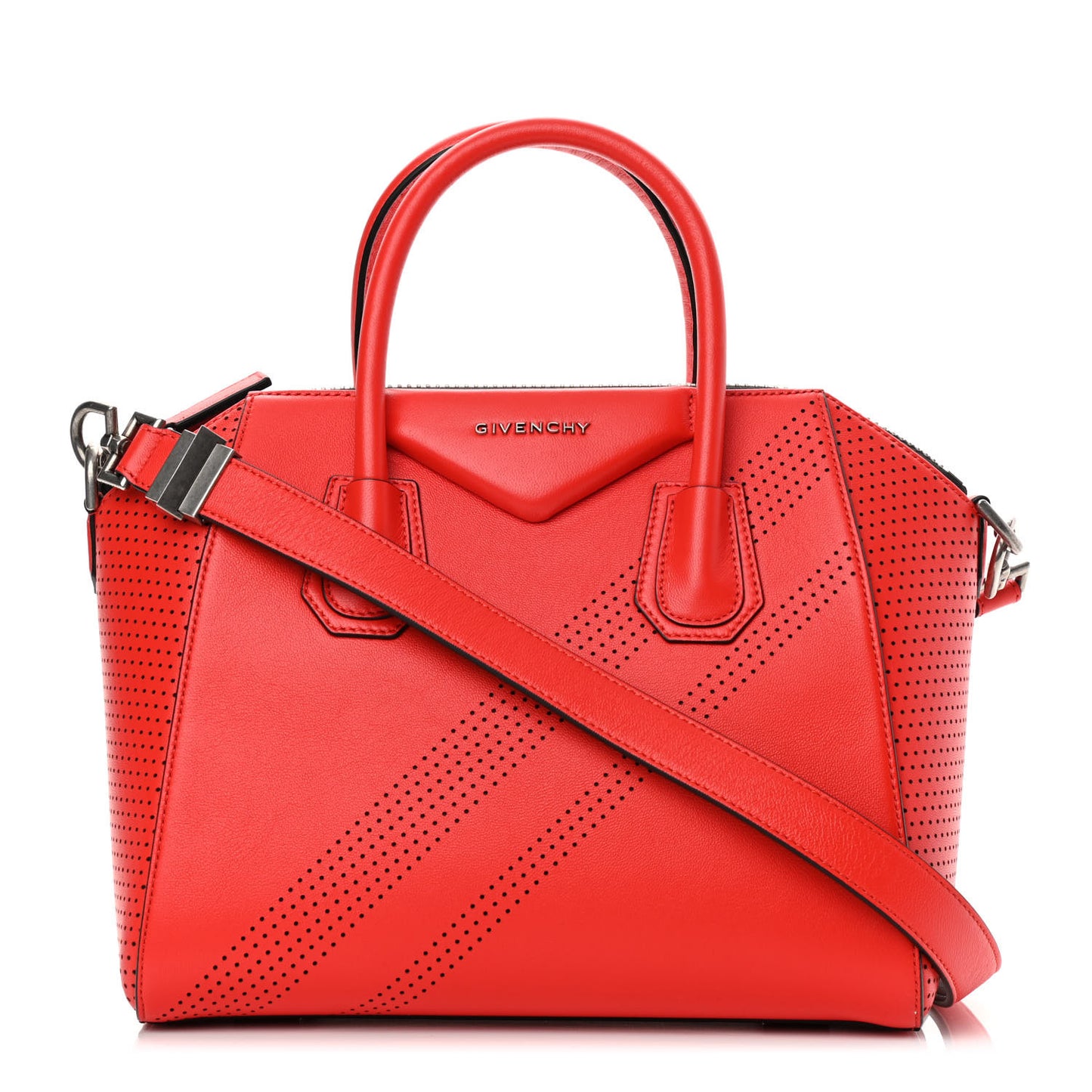 Lambskin Perforated Small Antigona Pop Red