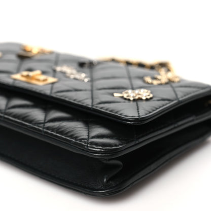 Chanel Aged Calfskin Quilted Lucky Charms 2.55 Reissue Wallet On Chain WOC Black 11 of 12