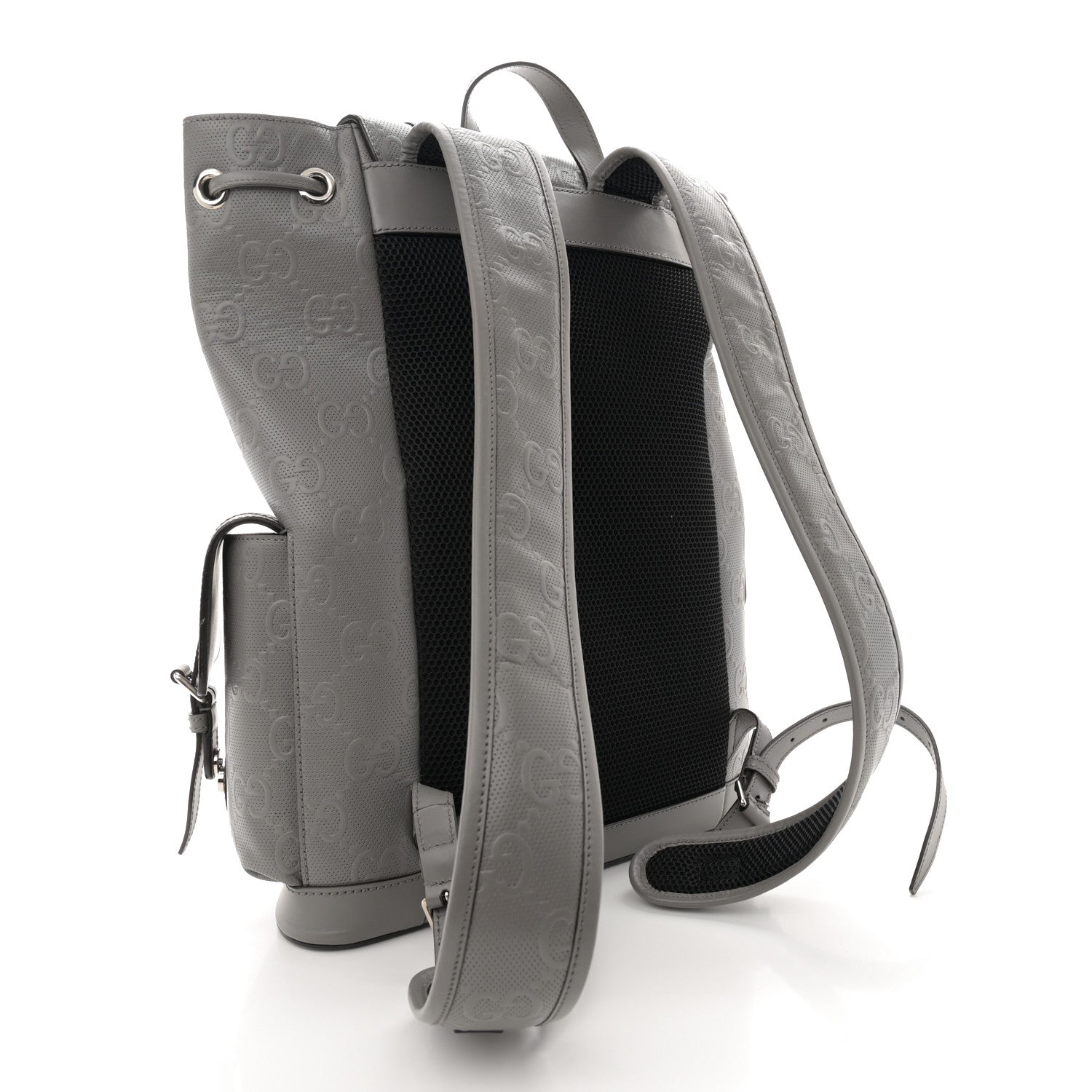 Gucci Calfskin GG Tennis Embossed Double Buckle Backpack Grey 3 of 13