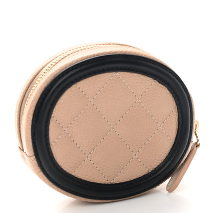 Chanel Caviar Quilted Filigree Zip Around Classic Coin Purse Beige Black 3 of 8