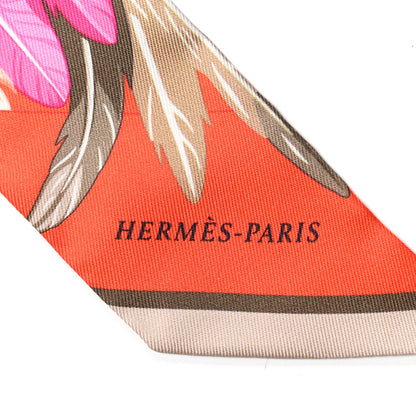 Hermes Silk La Danse Pacifique Twilly Orange Fuchsia Kaki 5 of 5