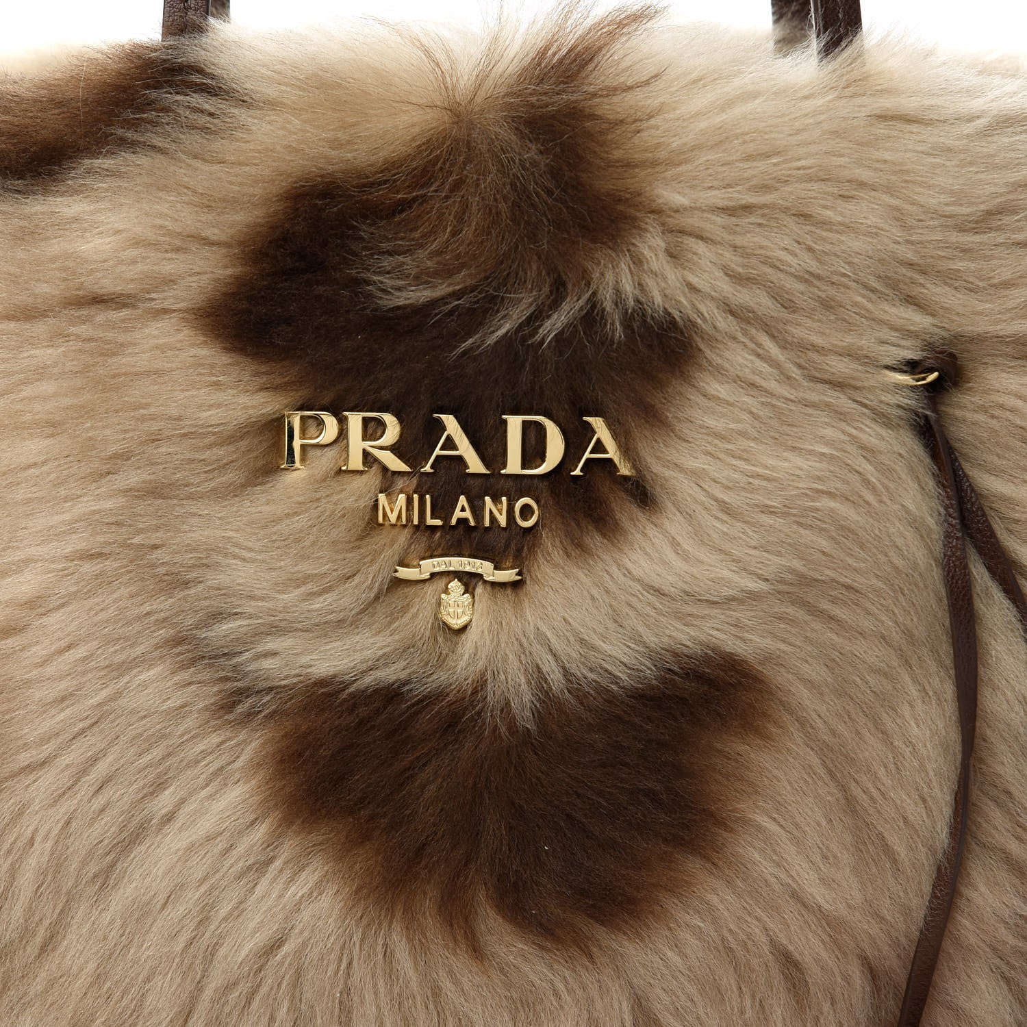 Prada Montone Shearling Fox Fur Saffiano Shoulder Bag Brown 10 of 10