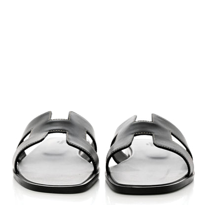 Hermes Box Calfskin Oran Sandals 39.5 Black 2 of 10