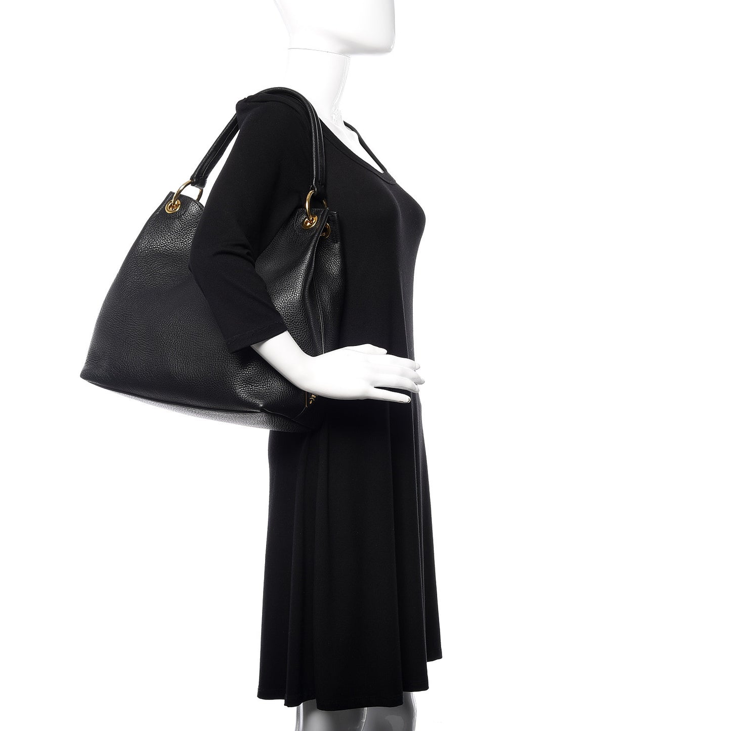 Vitello Phenix Embossed Logo Hobo Black