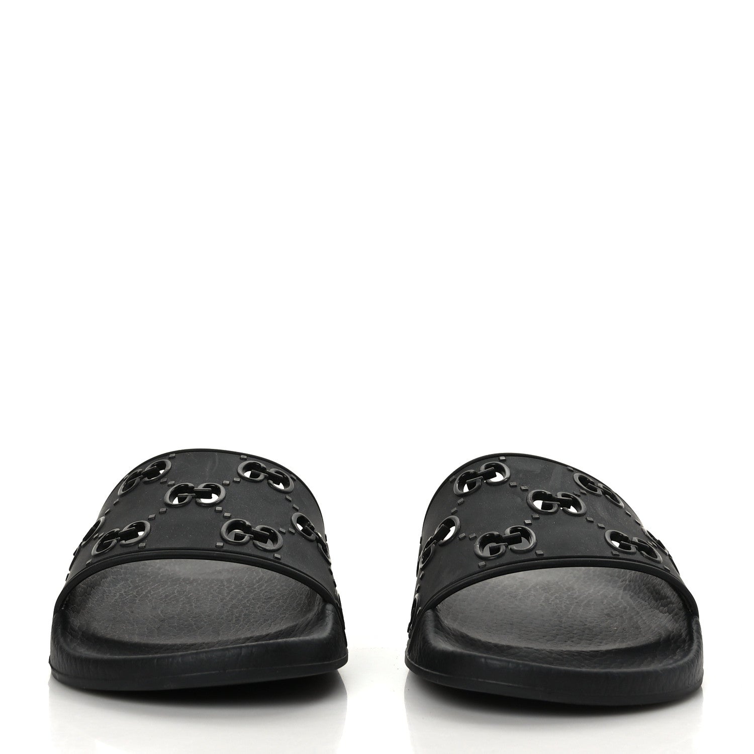 Gucci Rubber GG Monogram Perforated Womens Slide Sandals 38 Black 2 of 6
