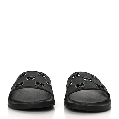 Gucci Rubber GG Monogram Perforated Womens Slide Sandals 38 Black 2 of 6