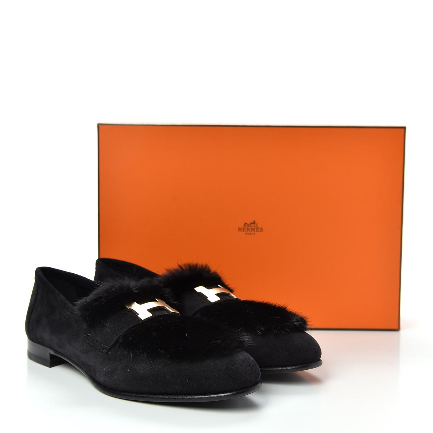 Mink Fur Suede Goatskin Paris Loafers 36.5 Black