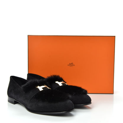 Hermes Mink Fur Suede Goatskin Paris Loafers 36.5 Black 11 of 11