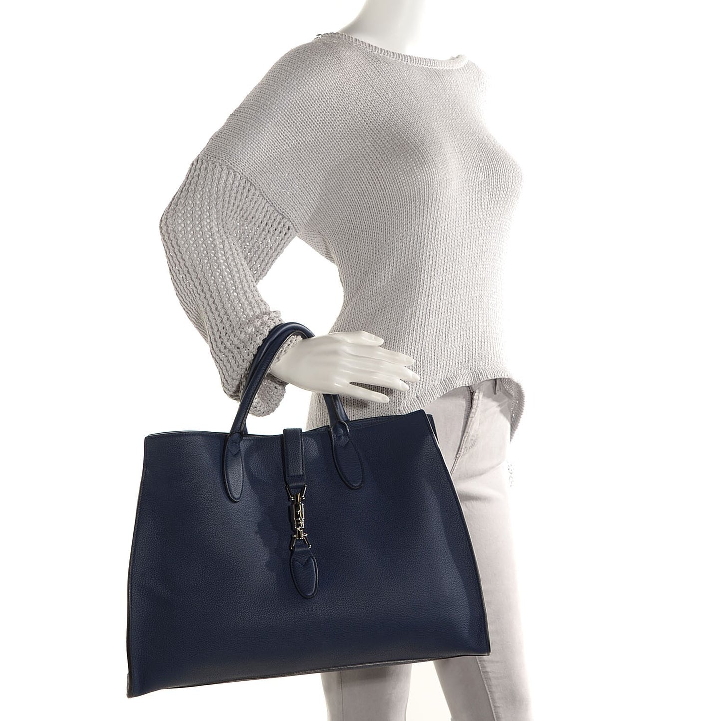 Soft Calfskin Medium Jackie Top Handle Bag Classic Blue Marine