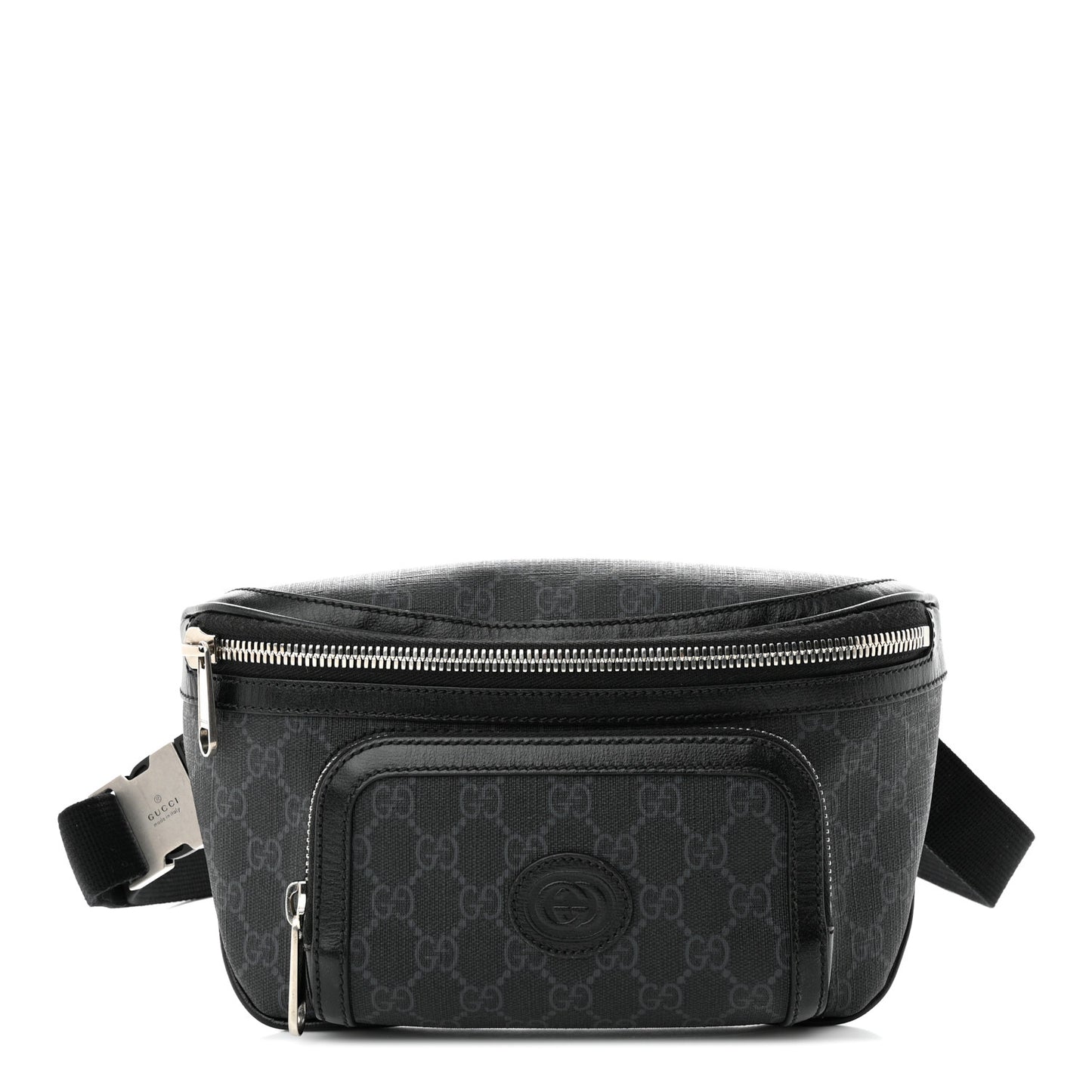 GG Supreme Monogram Textured Calfskin Retro Interlocking G Belt Bag Black