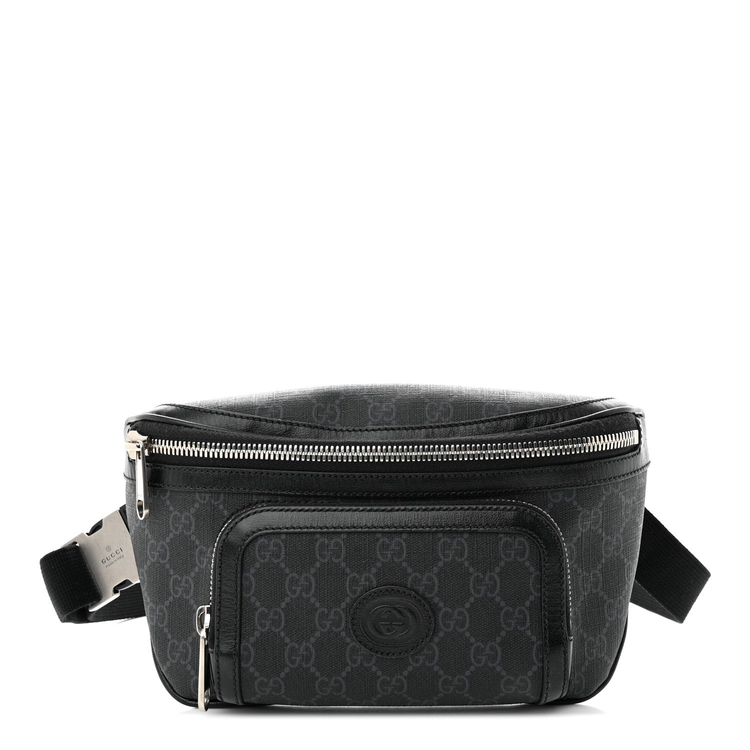 Gucci GG Supreme Monogram Textured Calfskin Retro Interlocking G Belt Bag Black 1 of 10