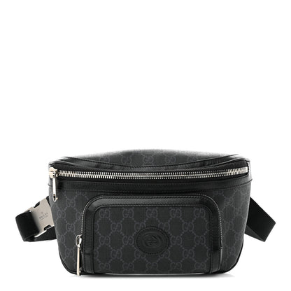 Gucci GG Supreme Monogram Textured Calfskin Retro Interlocking G Belt Bag Black 1 of 10
