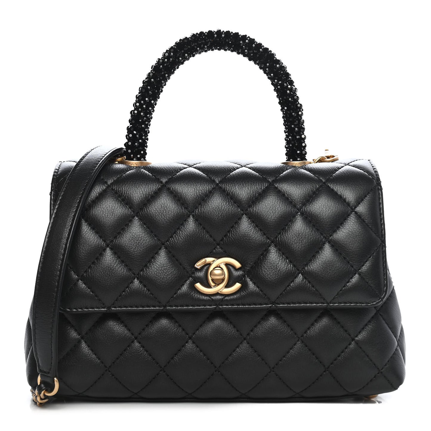 Calfskin Strass Quilted Mini Coco Handle Flap Black