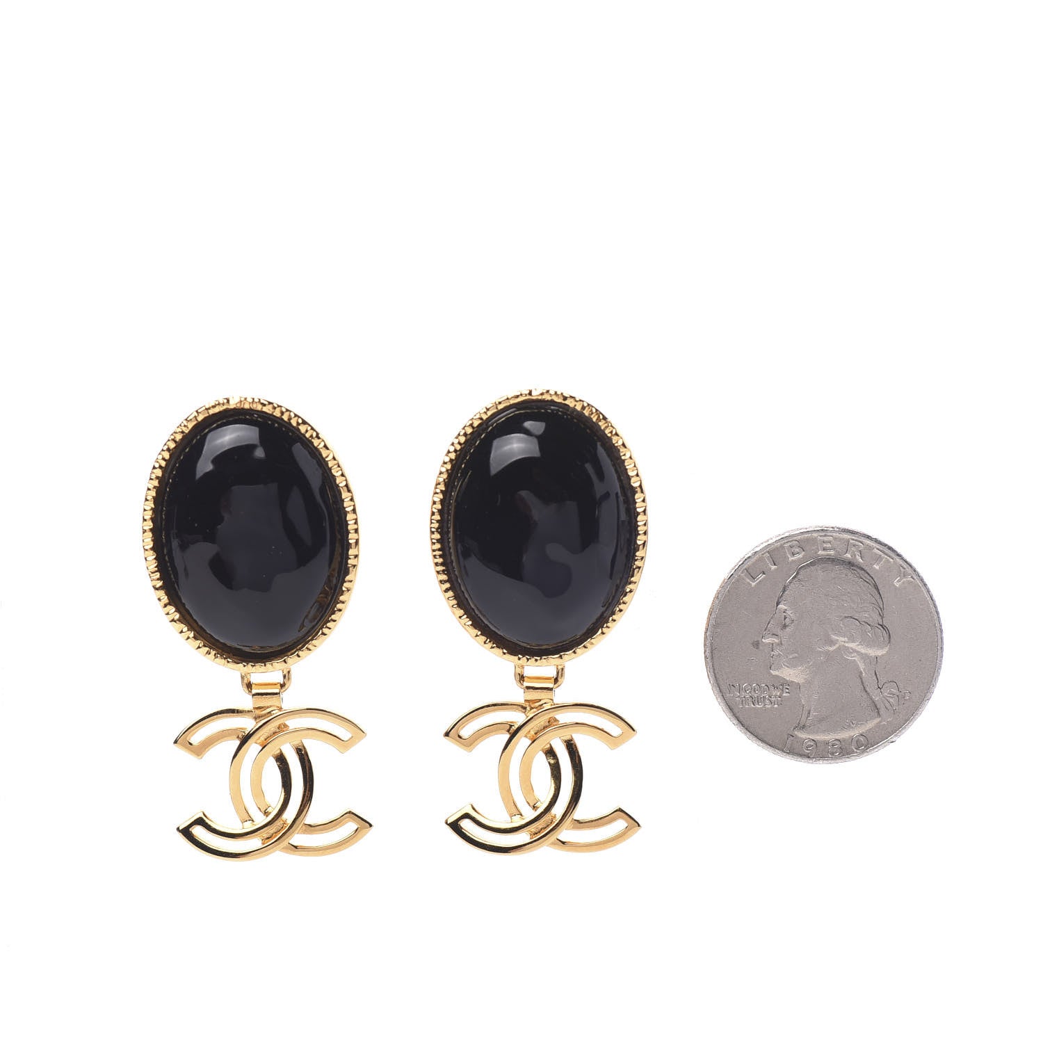 Chanel Resin Metal Obazine CC Drop Earrings Gold Black 2 of 5
