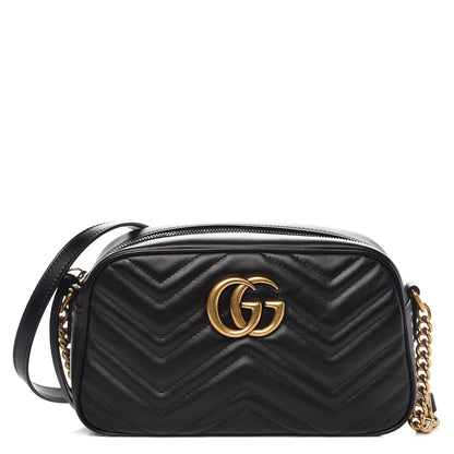 Gucci Calfskin Matelasse Small GG Marmont Chain Shoulder Bag Black 1 of 7