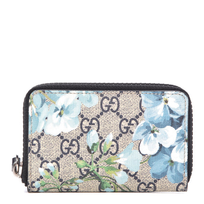 Gucci GG Supreme Monogram Blooms Zip Around Card Case Wallet Beige Blue Navy 1 of 7
