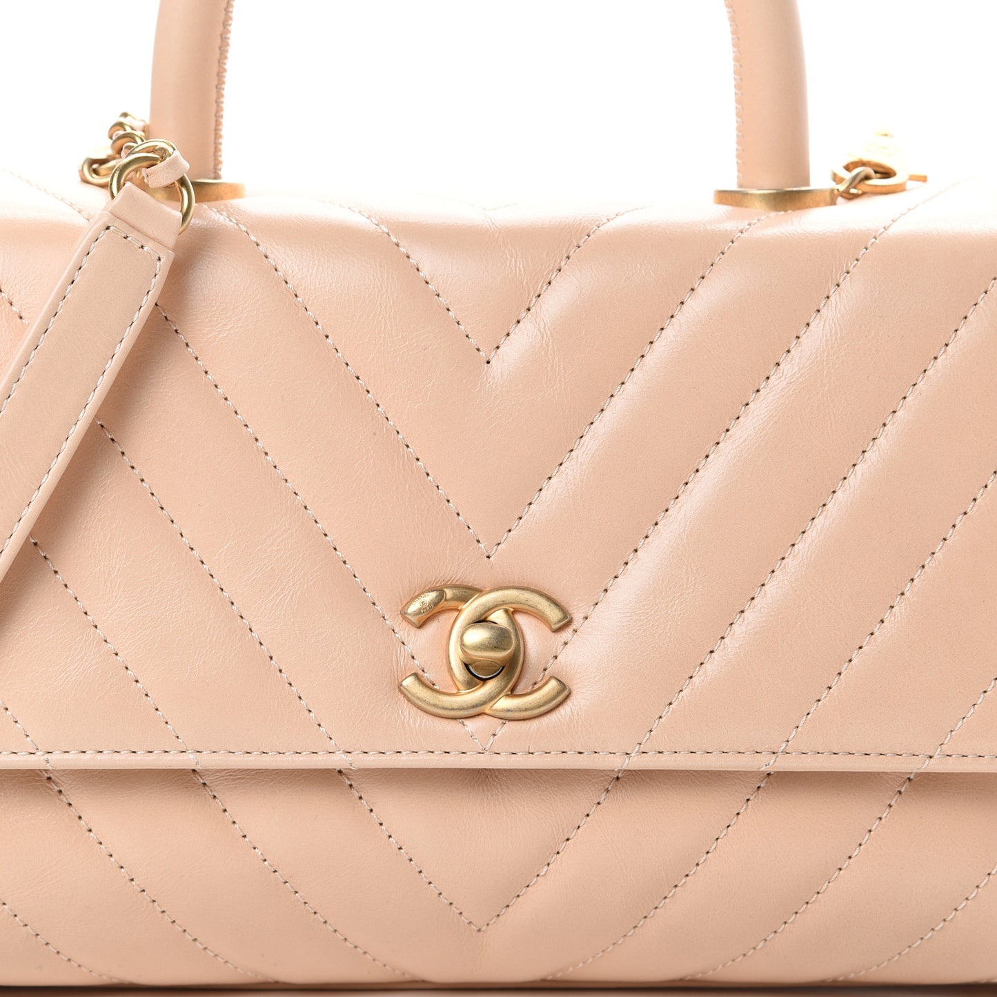 Calfskin Chevron Quilted Mini Coco Handle Flap Beige