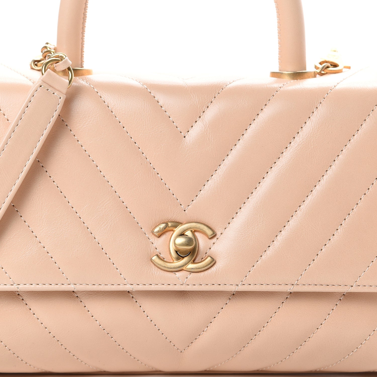 Chanel Calfskin Chevron Quilted Mini Coco Handle Flap Beige 7 of 12