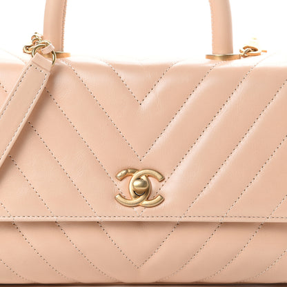 Chanel Calfskin Chevron Quilted Mini Coco Handle Flap Beige 7 of 12