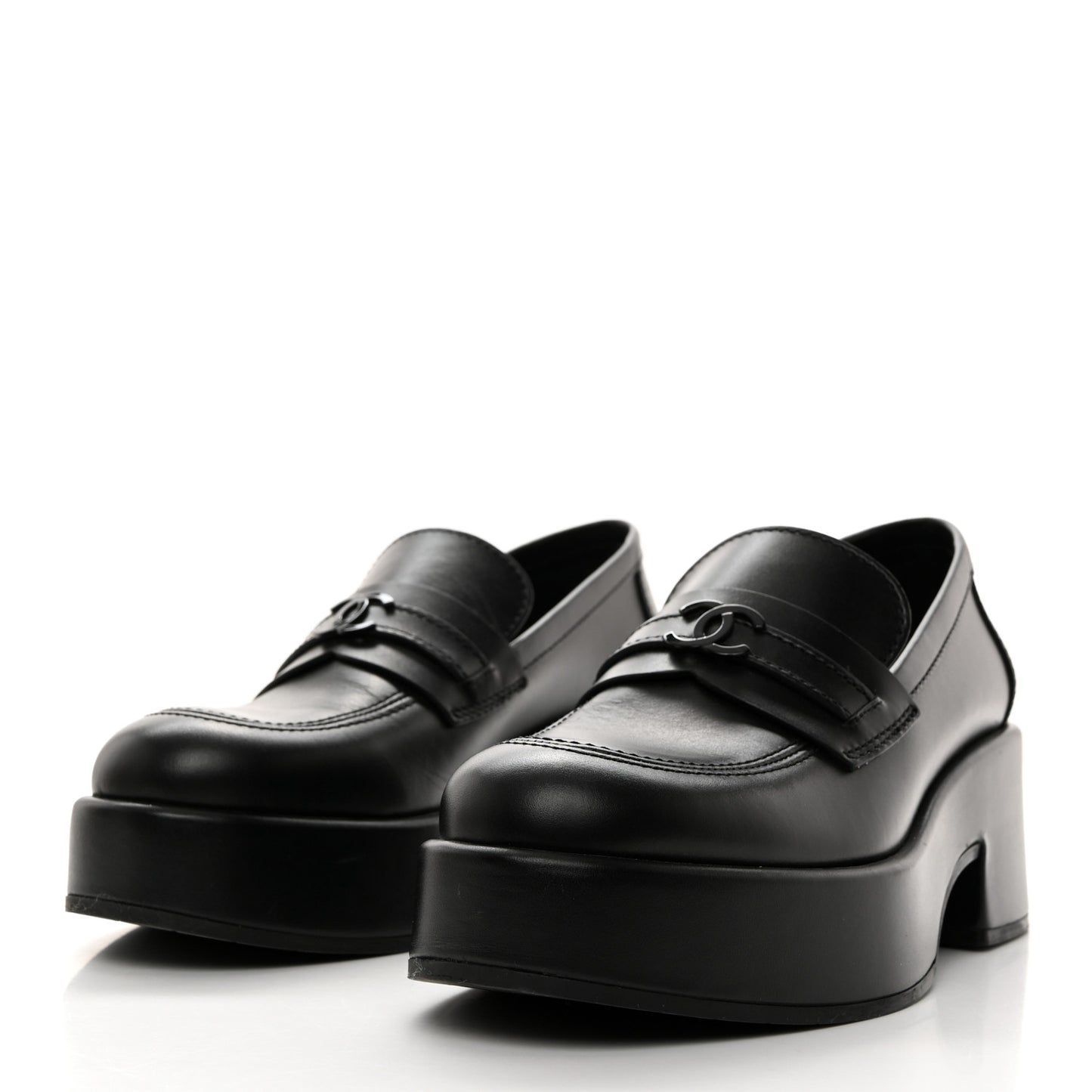 Calfskin CC Platform Loafers 37.5 Black