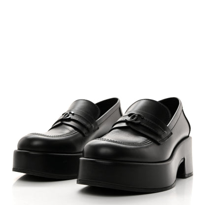 Chanel Calfskin CC Platform Loafers 37.5 Black 3 of 9