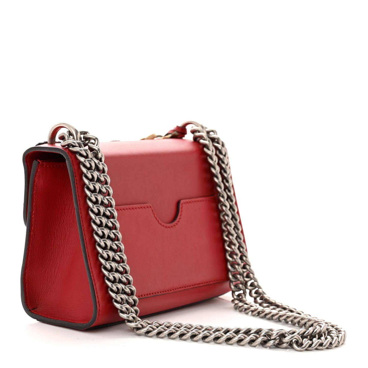 Calfskin Bee Embroidered Small Padlock Shoulder Bag Hibiscus Red