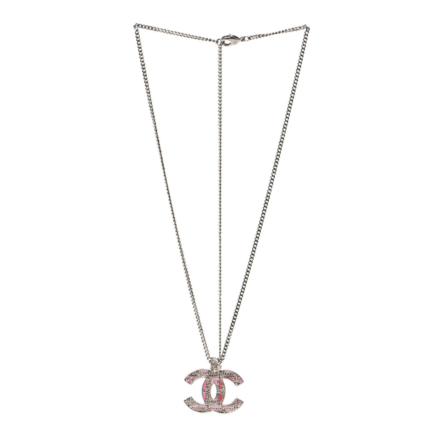 Chanel Crystal Enamel Tweed Effect CC Necklace Gold 2 of 4