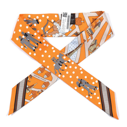 Hermes Silk Les Nouveaux Amoureux de Paris Twilly Orange Ciel Beige 1 of 5