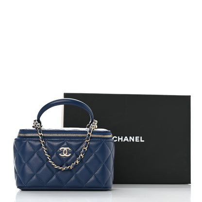 Chanel Lambskin Quilted Small Top Handle Vanity Case With Chain Dark Blue 11 of 11