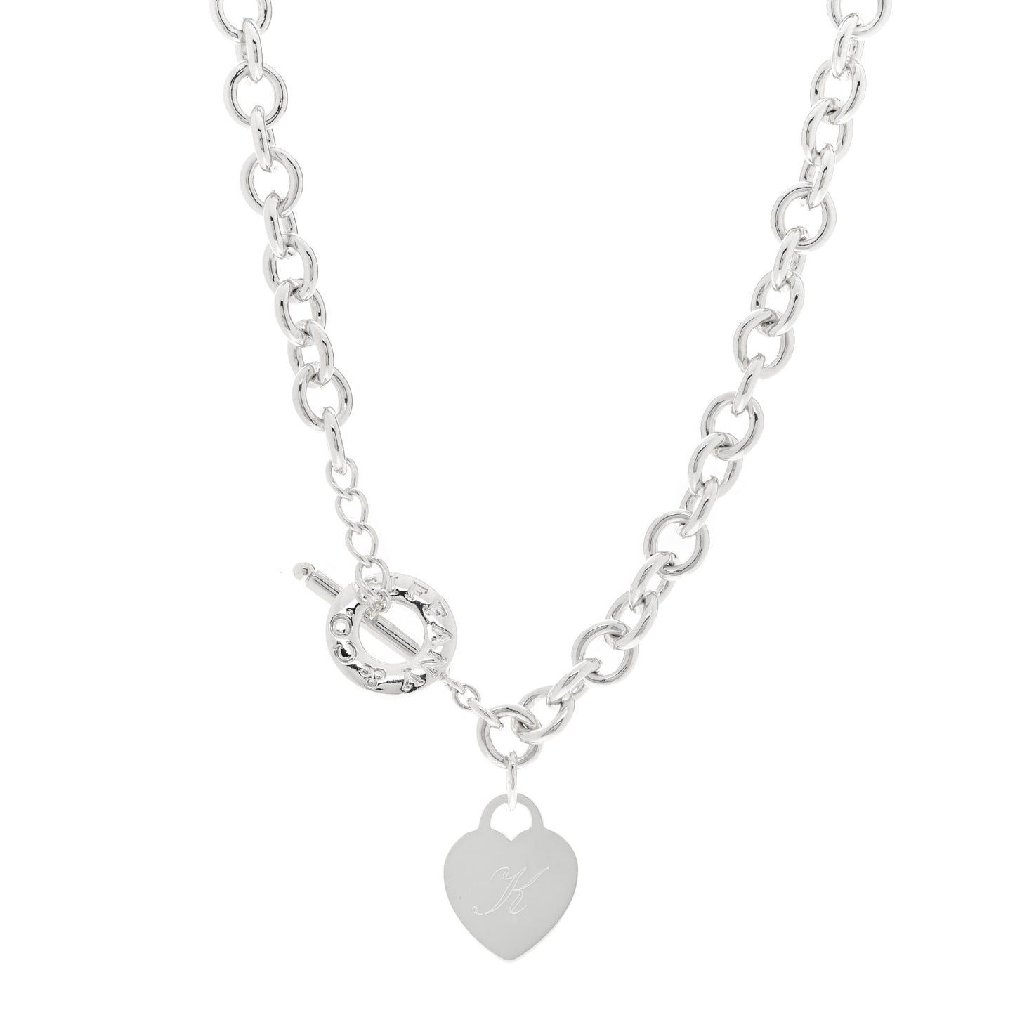 Sterling Silver Heart Tag Toggle Necklace