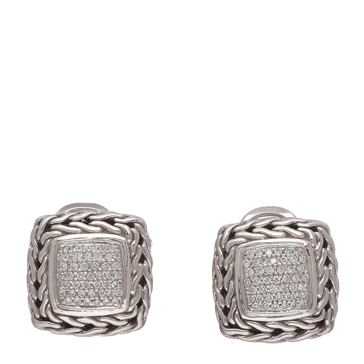 Sterling Silver 18K Gold Diamond Classic Chain Square Earrings